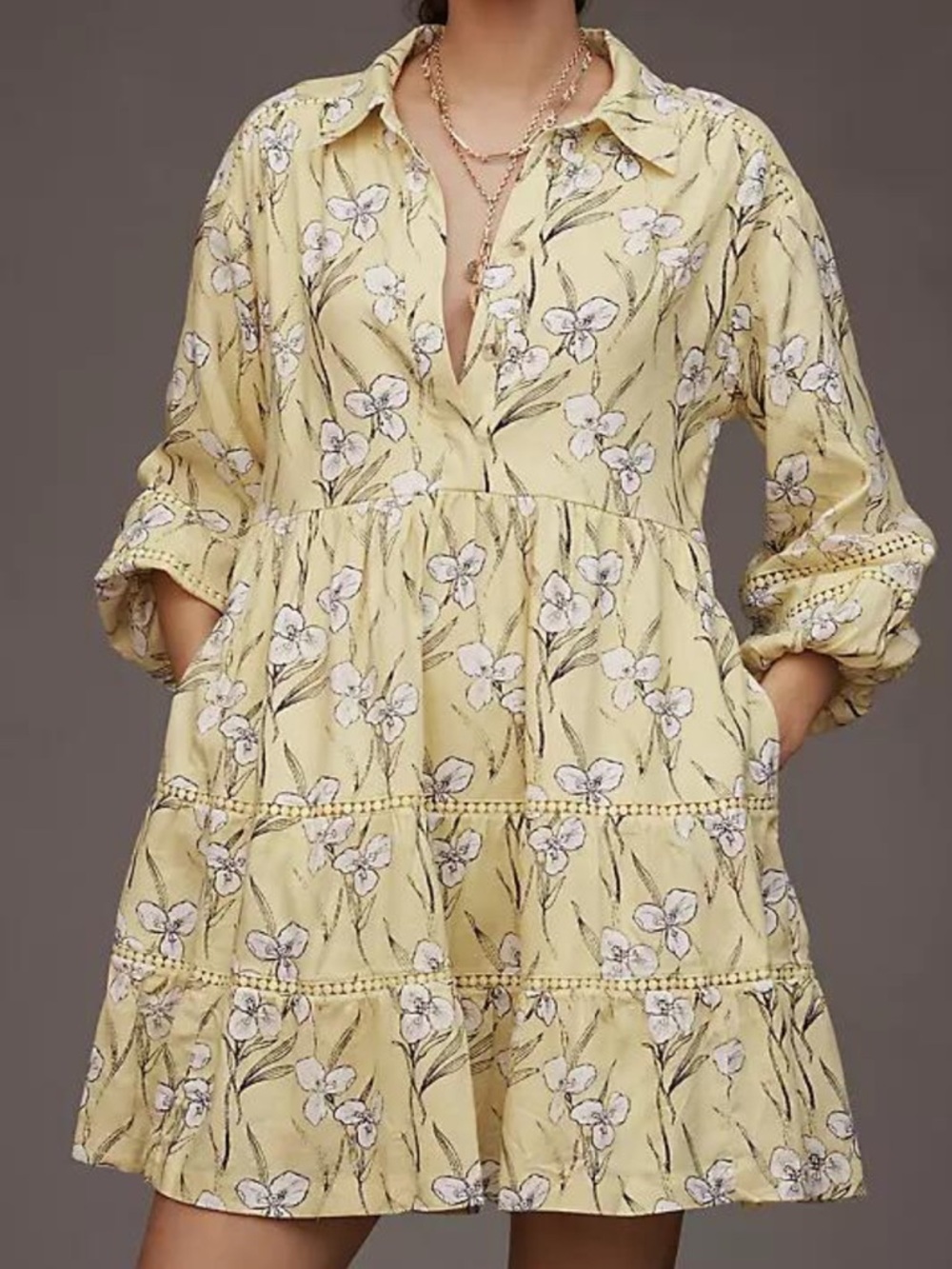 Maeve  Bettina Linen Blend
Tiered Mini Shirt Dress